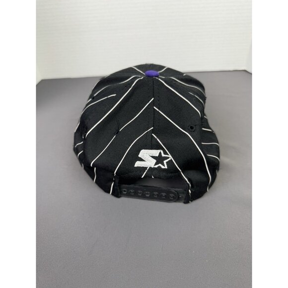 Vintage 90s Starter Los Angeles Lakers NBA Pin Stripe Snapback Hat Cap Promo Art - Picture 2 of 6